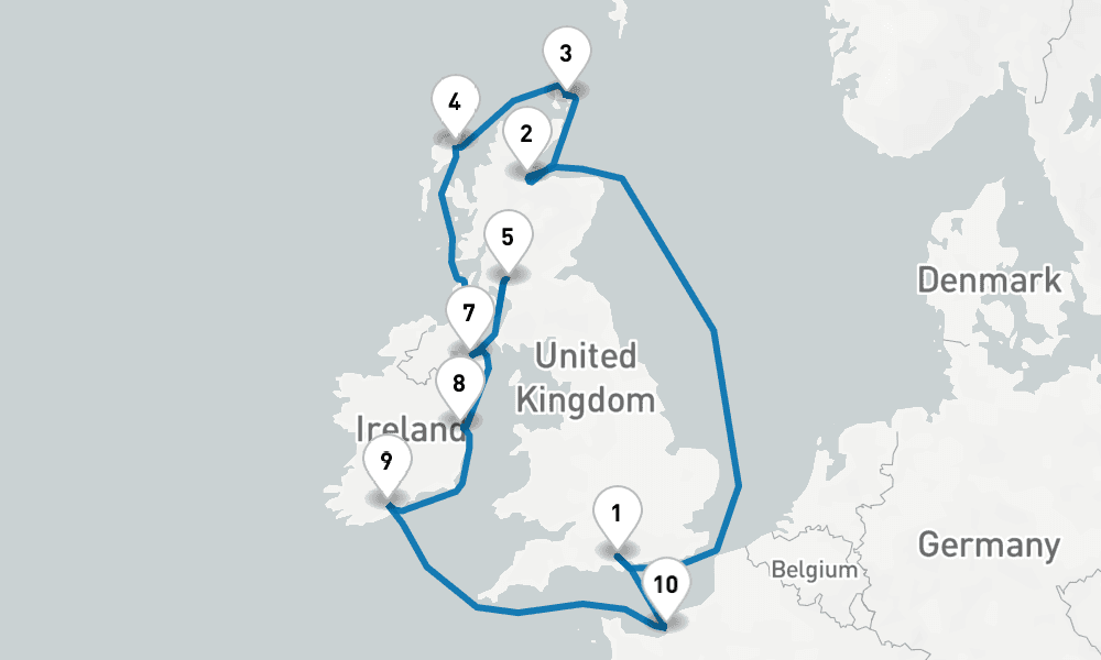 12 days, round-trip British Isles with France Belfast 13日間