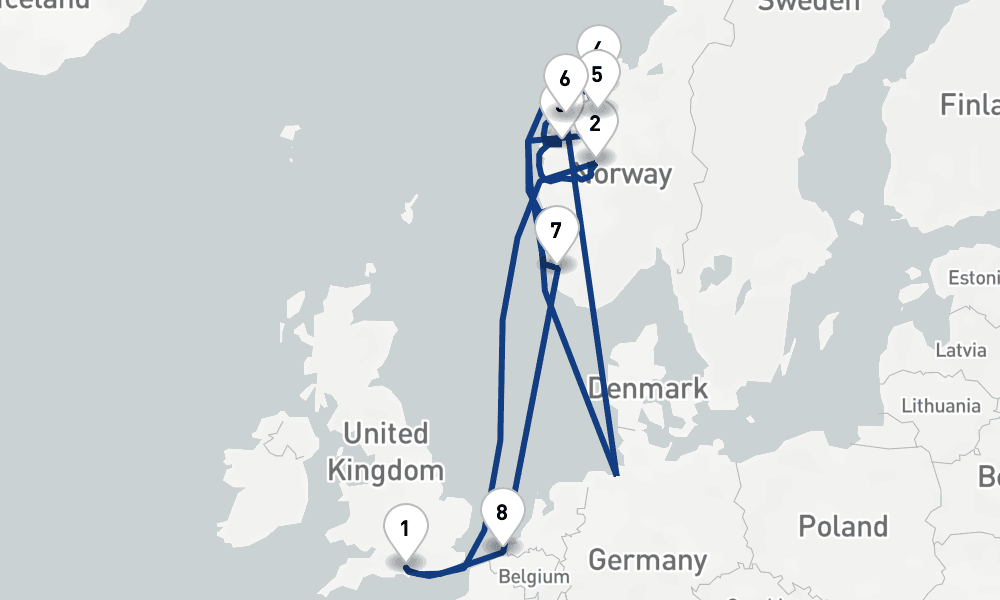 12 nights / 13 days, Southampton (England) Round trip