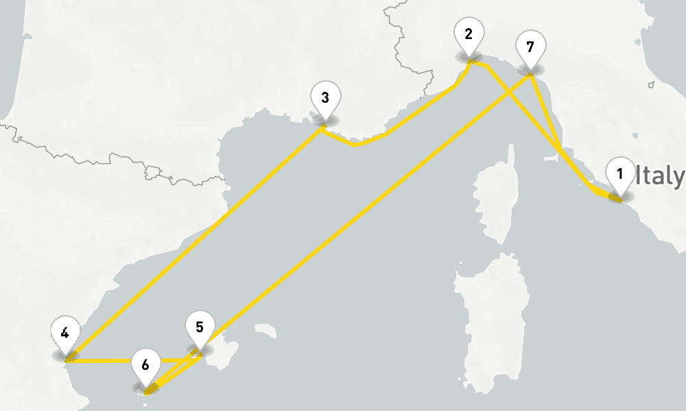 8 days, round-trip Western Mediterranean from Civitavecchia Rome 9日間