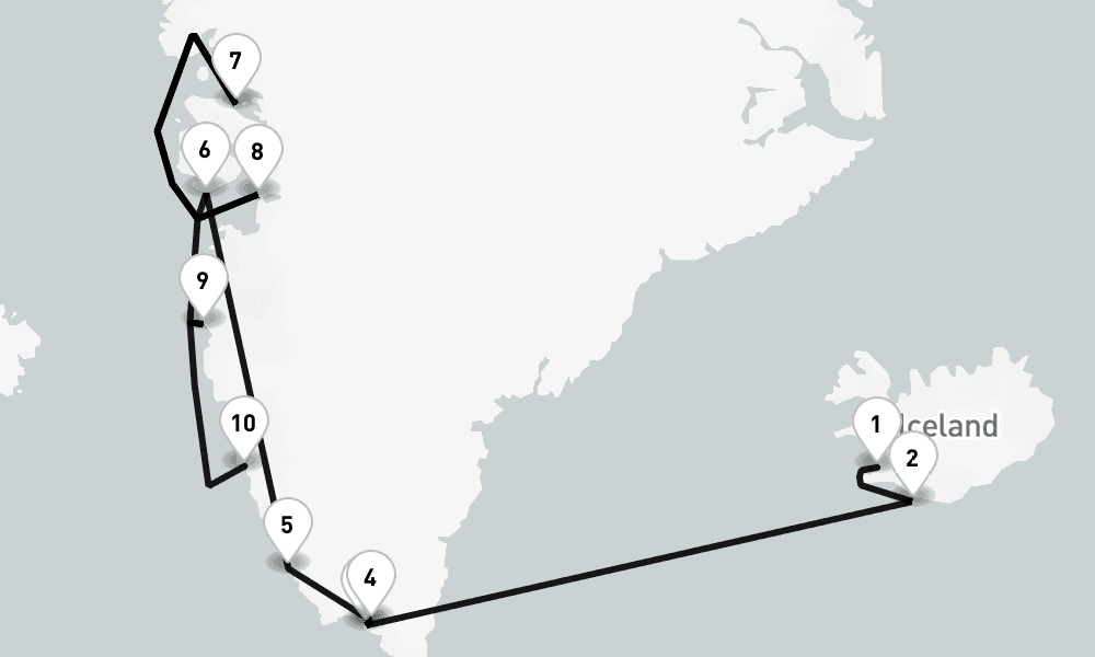 13 days, one-way from Reykjavik to Nuuk 14日間