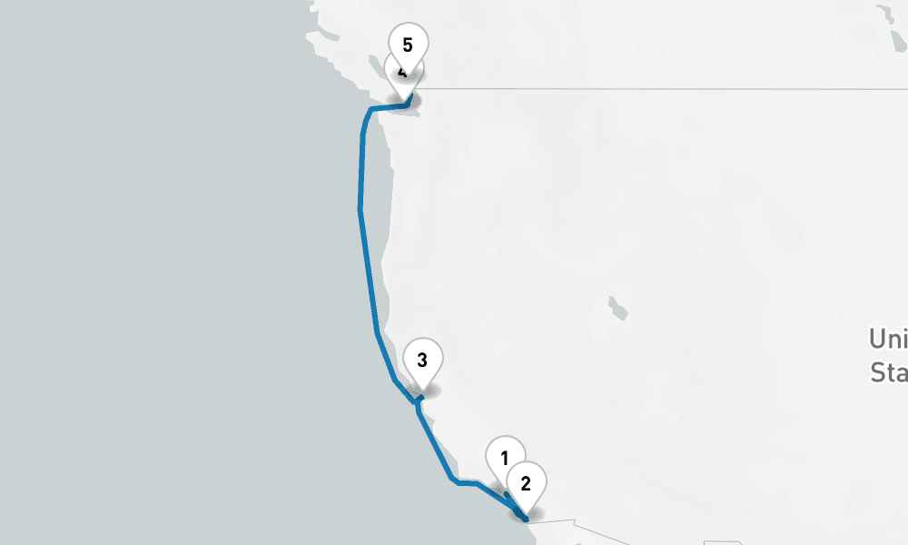 6 days, one-way from Los Angeles to Vancouver 7日間