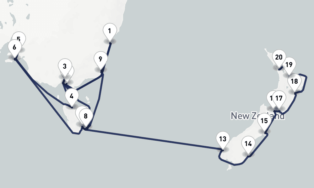 28 days, one-way from Sydney to Auckland 29日間