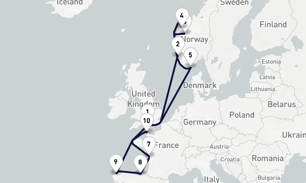 14 days, round-trip Northern Europe 15日間