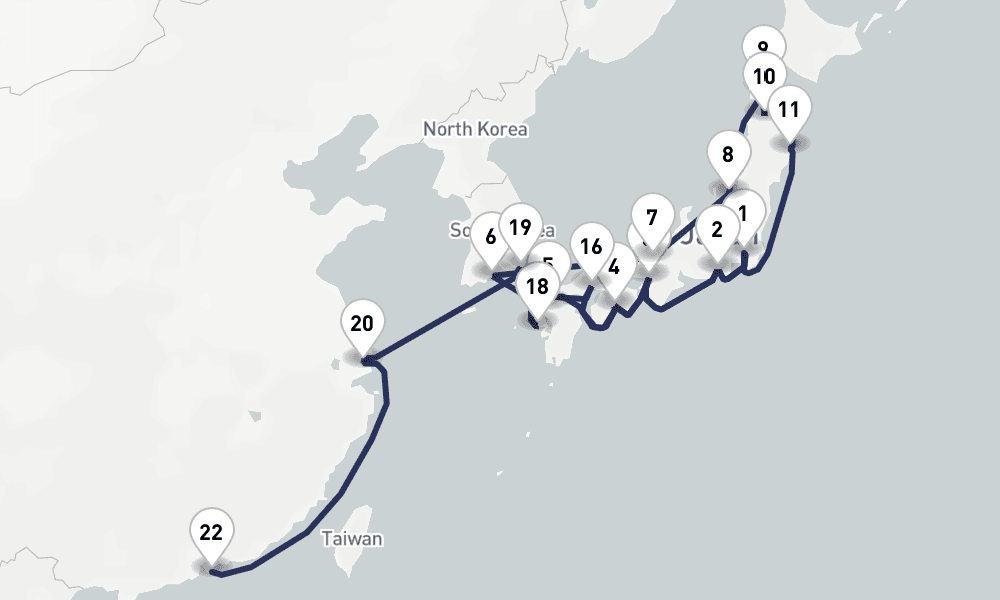 28 days, one-way from Tokyo to Hong Kong 29日間