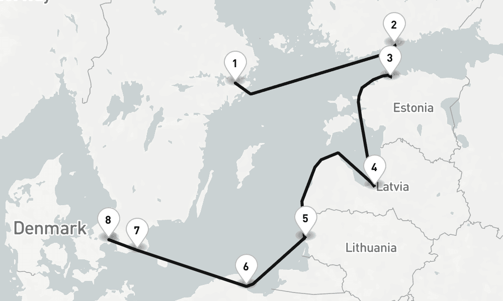 7 days, one-way from Stockholm to Copenhagen 8日間