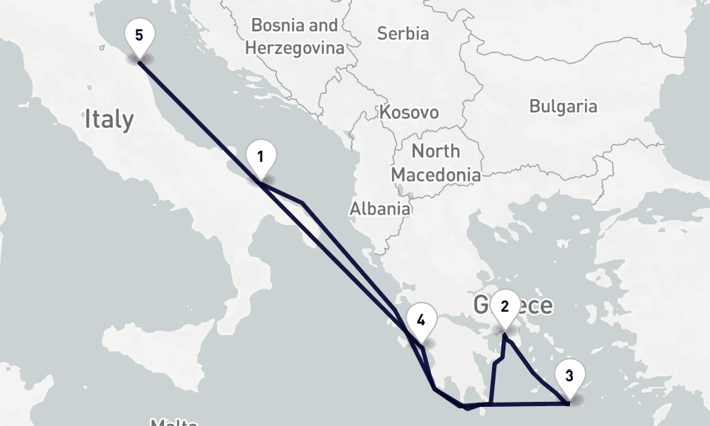 6 days, one-way from Bari to Ancona 7日間