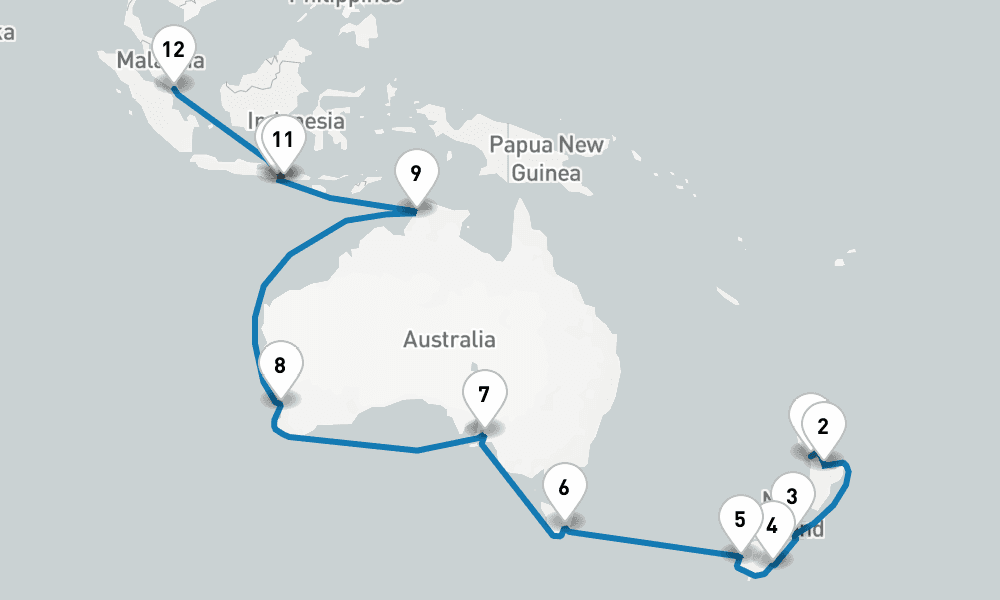 28 days, one-way from Auckland to Singapore 29日間