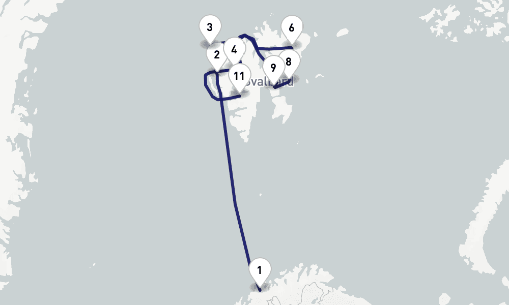 10 days, one-way from Tromso to Longyearbyen 11日間