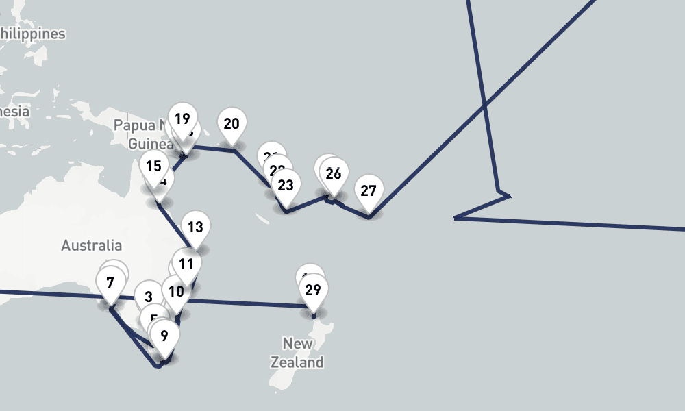 42 days, one-way from Sydney to Auckland 43日間