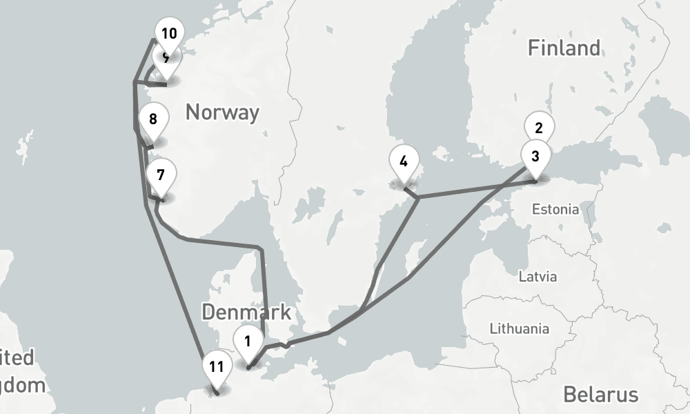 14 days, one-way from Kiel to Bremerhaven 15日間