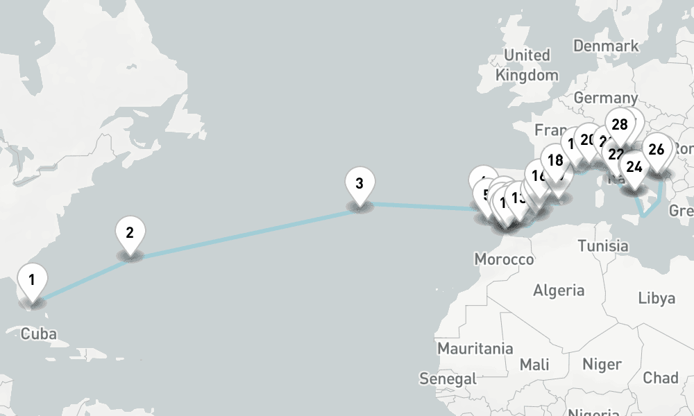 37 days, one-way from Miami to Venice 38日間