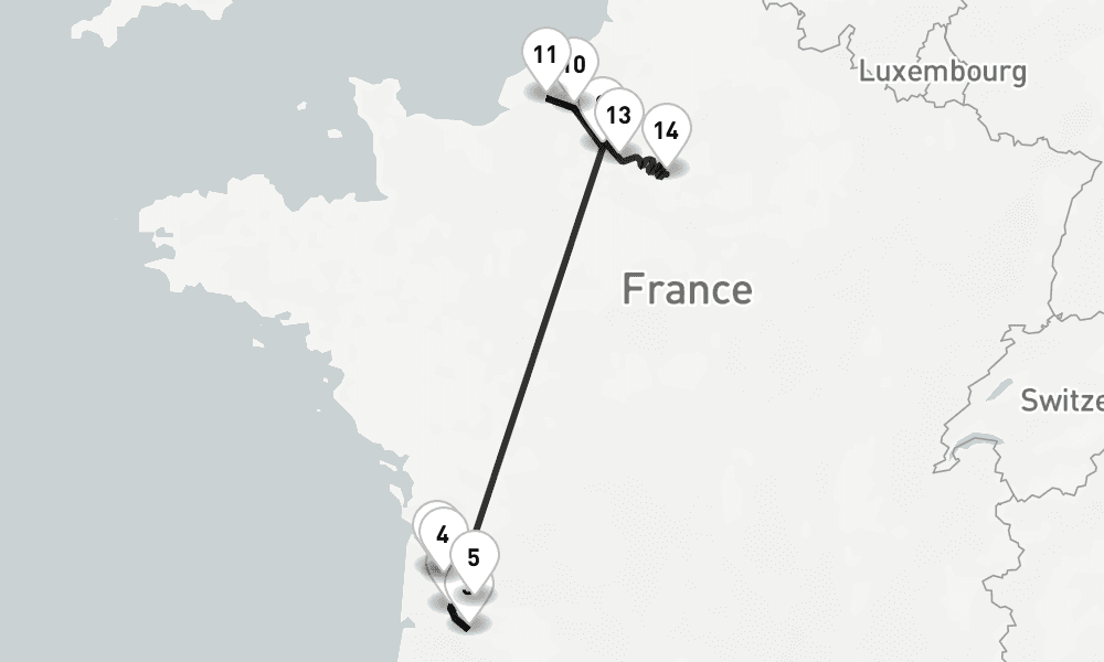 14 days, one-way from Bordeaux to Paris City 15日間
