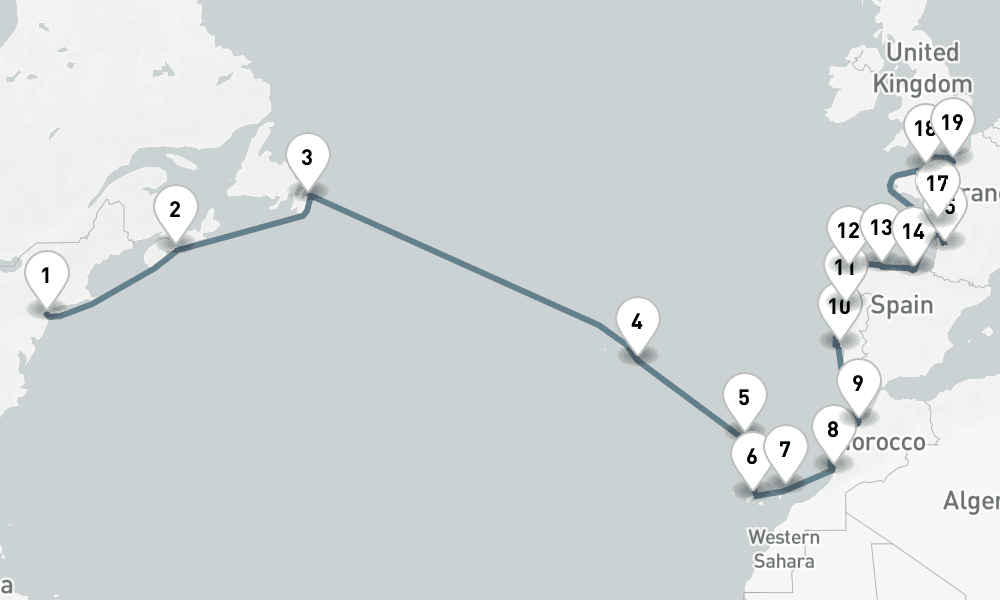28 days, one-way from New York to Le Havre-Paris 29日間