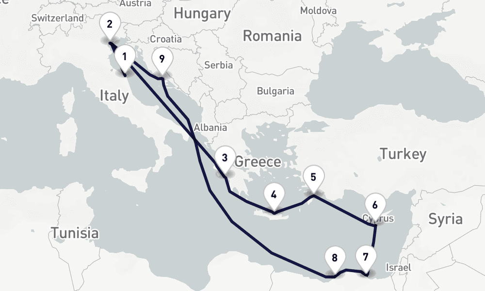 12 days, one-way from Ancona to Venice 13日間