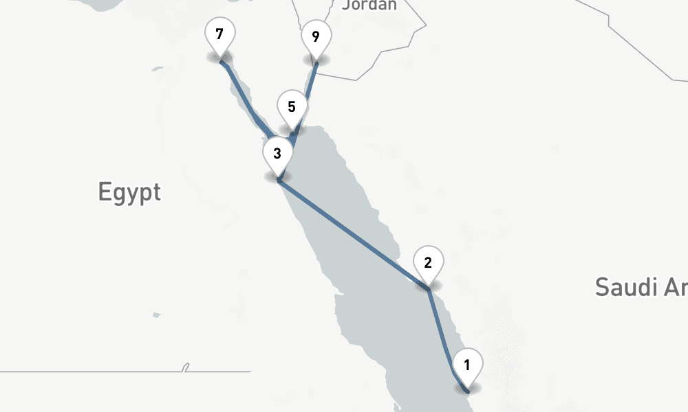 9 nights / 10 days, one-way from Jeddah to Aqaba