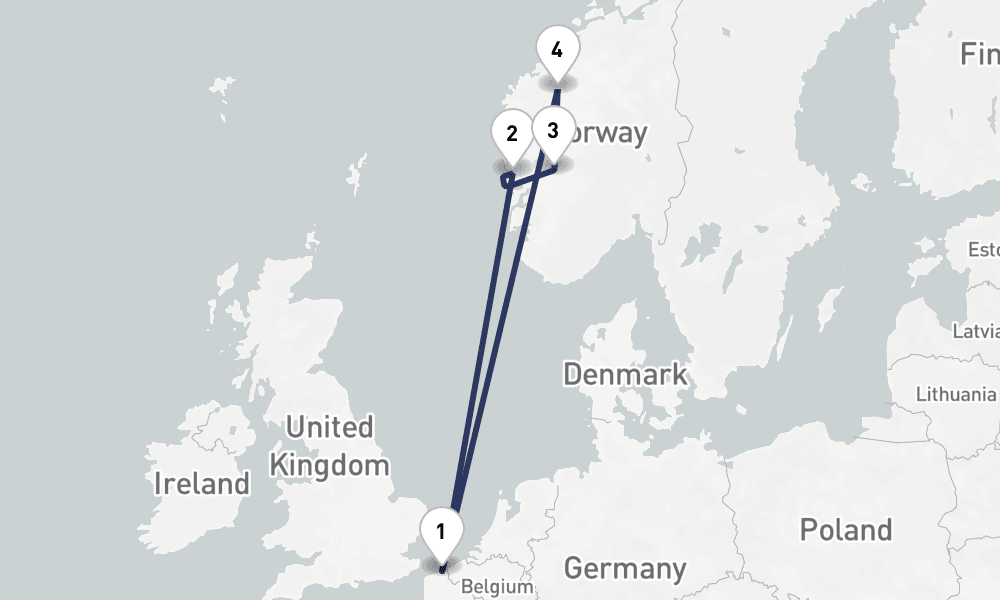 8 days, round-trip 8 Nuit Fjords de Norvegravege 9日間