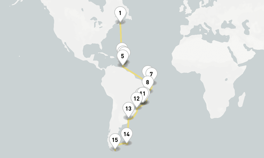 49 days, one-way from Halifax to Ushuaia 50日間