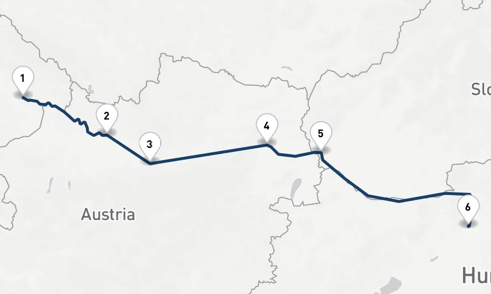 5 days, one-way from Vilshofen an der Donau to Budapest 6日間
