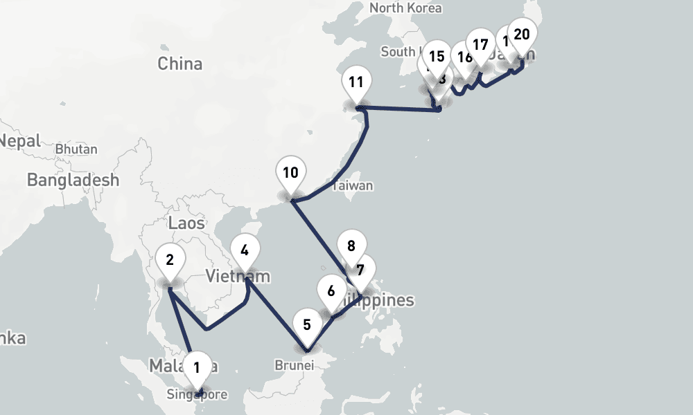 28 days, one-way from Singapore to Tokyo 29日間