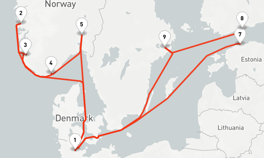 14 days, round-trip Ostsee Sudnorwegen ab Kiel 15日間
