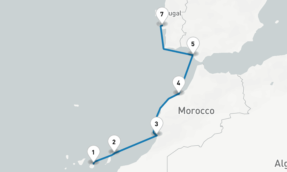 7 days, one-way from Las Palmas de Gran Canaria to Lisbon 8日間