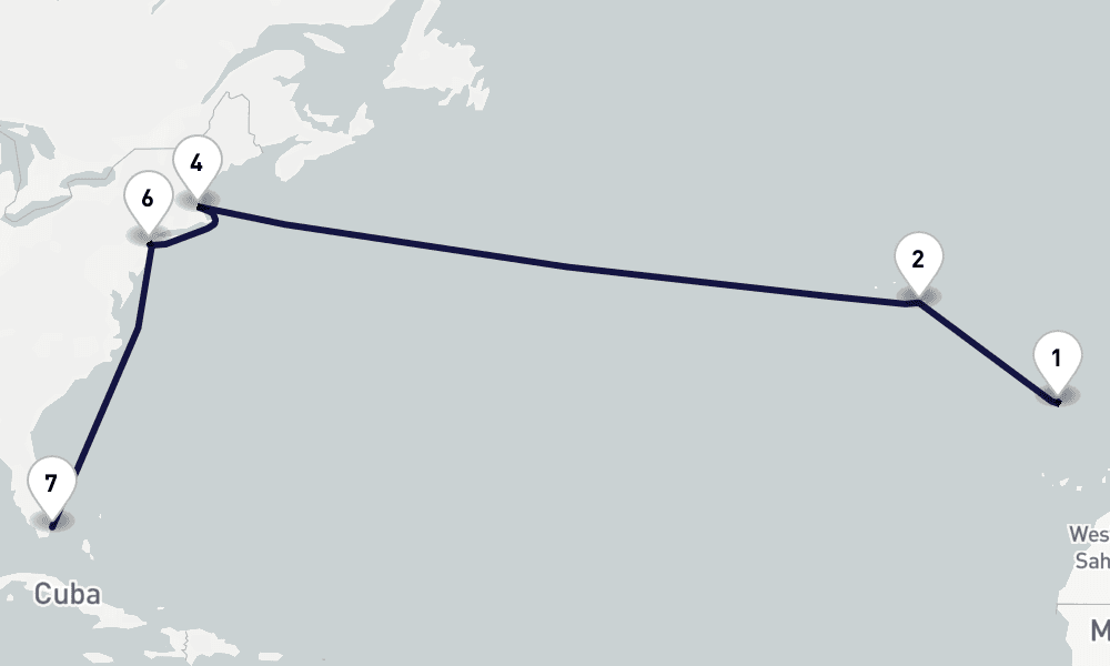 15 days, one-way from Funchal to Miami 16日間