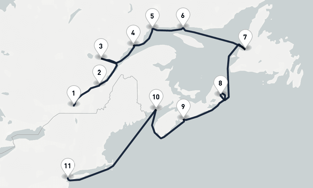 11 days, one-way from Montreal to New York 12日間