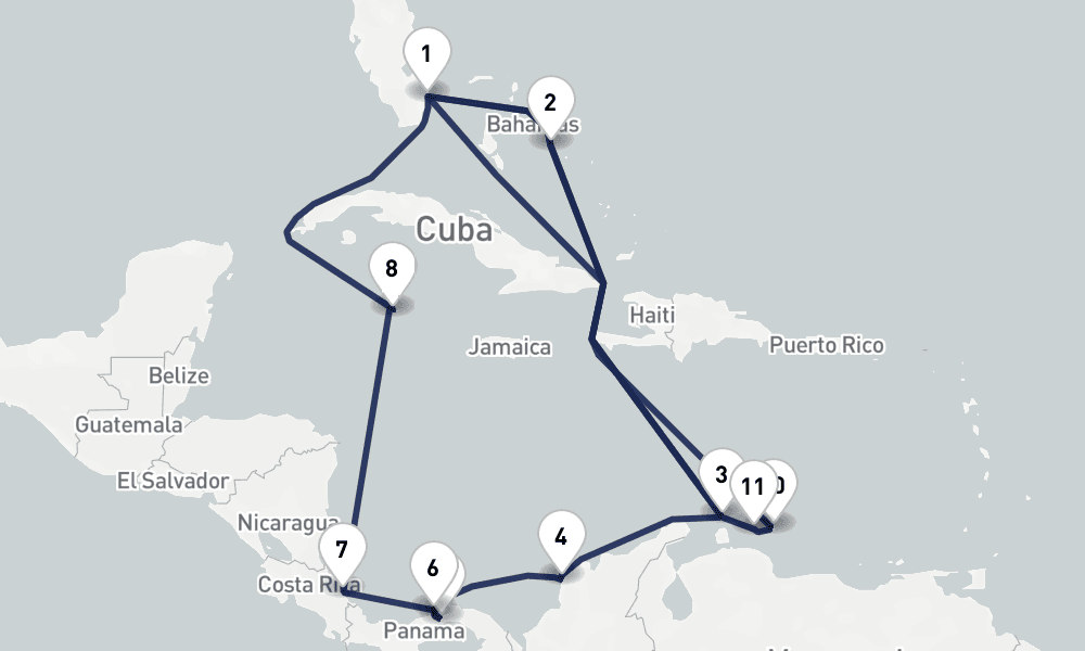 21 days, round-trip Panama Canal Southern Caribbean Abc Islands 22日間
