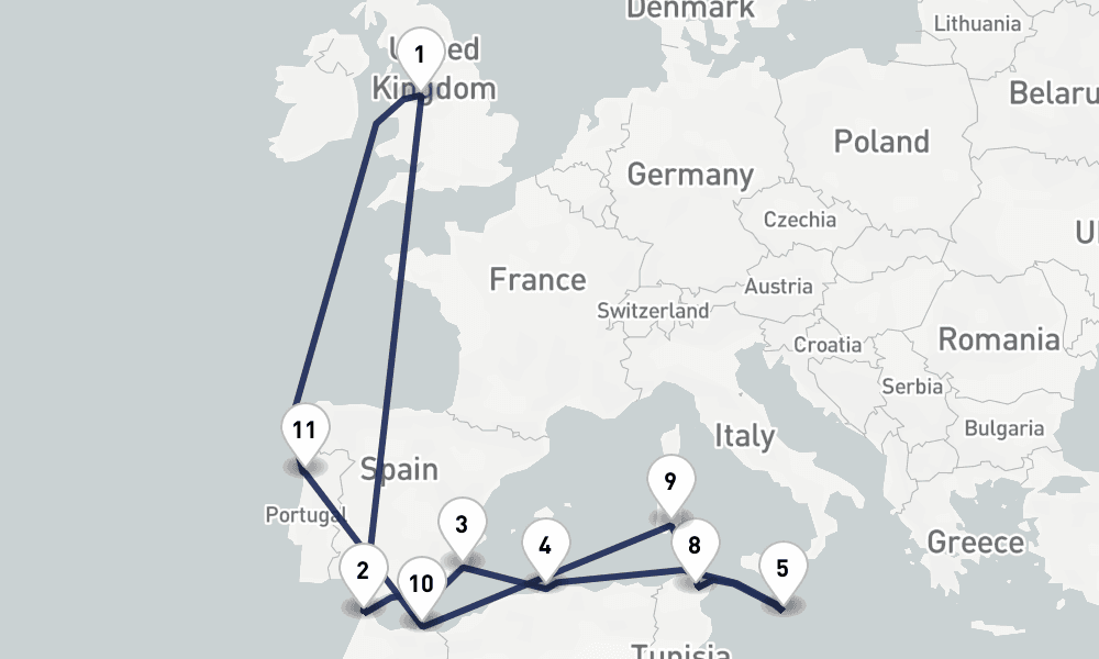 19 days, round-trip Discovering North Africa Malta 20日間
