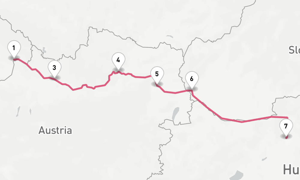 7 days, one-way from Passau to Budapest 8日間