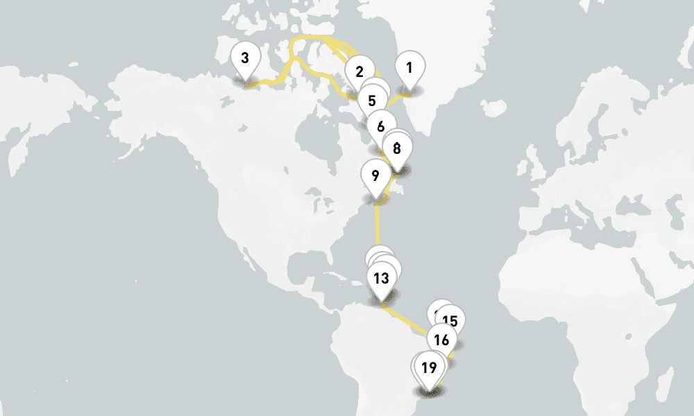 38 days, one-way from Kangerlussuaq to Rio de Janeiro 39日間