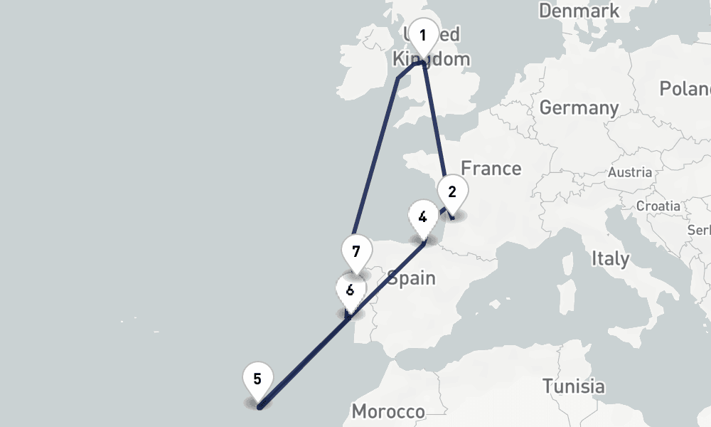 14 days, round-trip River Cities of France, Spain and Portugal 15日間