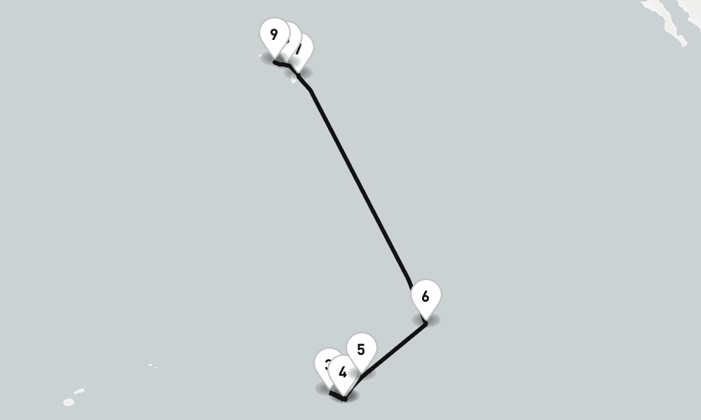 14 days, one-way from Papeete to Honolulu 15日間