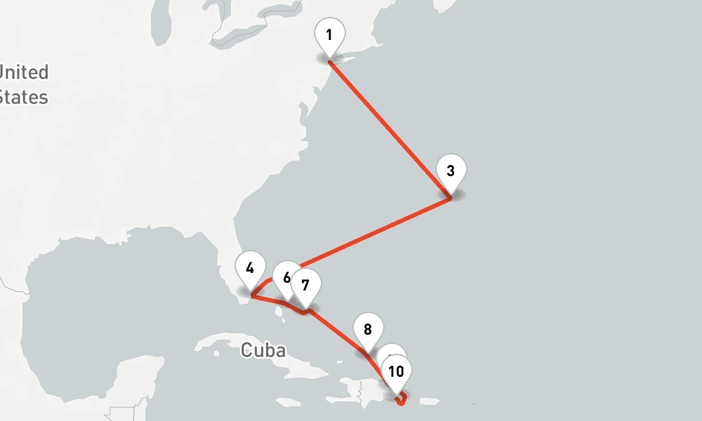 14 nights / 15 days, one-way from New York (Cape Liberty NYC) to La Romana (Dominican Republic)