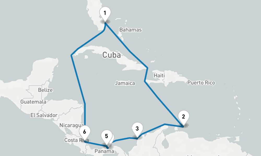 12 days, round-trip Caribbean with Costa Rica Panama Canal 13日間