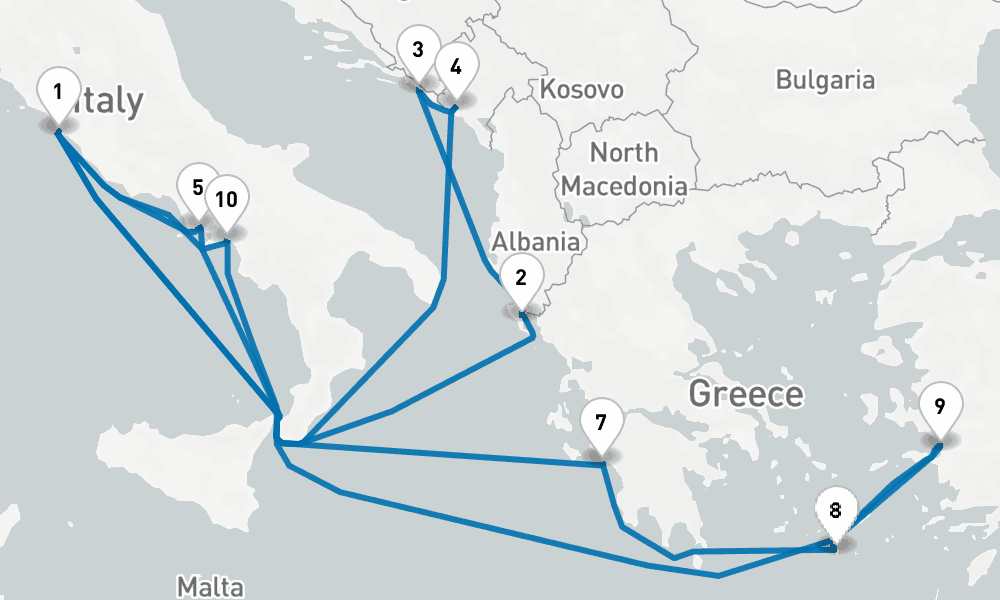 14 days, round-trip Mediterranean, Aegean Adriatic 15日間