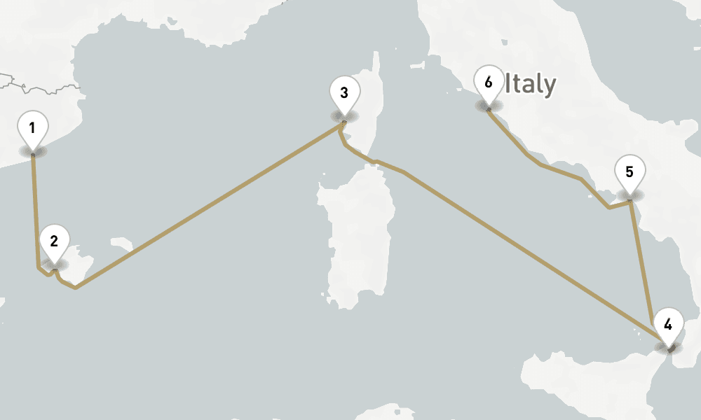 7 days, one-way from Barcelona to Civitavecchia-Rome 8日間