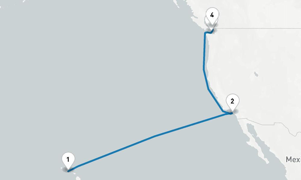 10 days, one-way from Honolulu to Vancouver 11日間