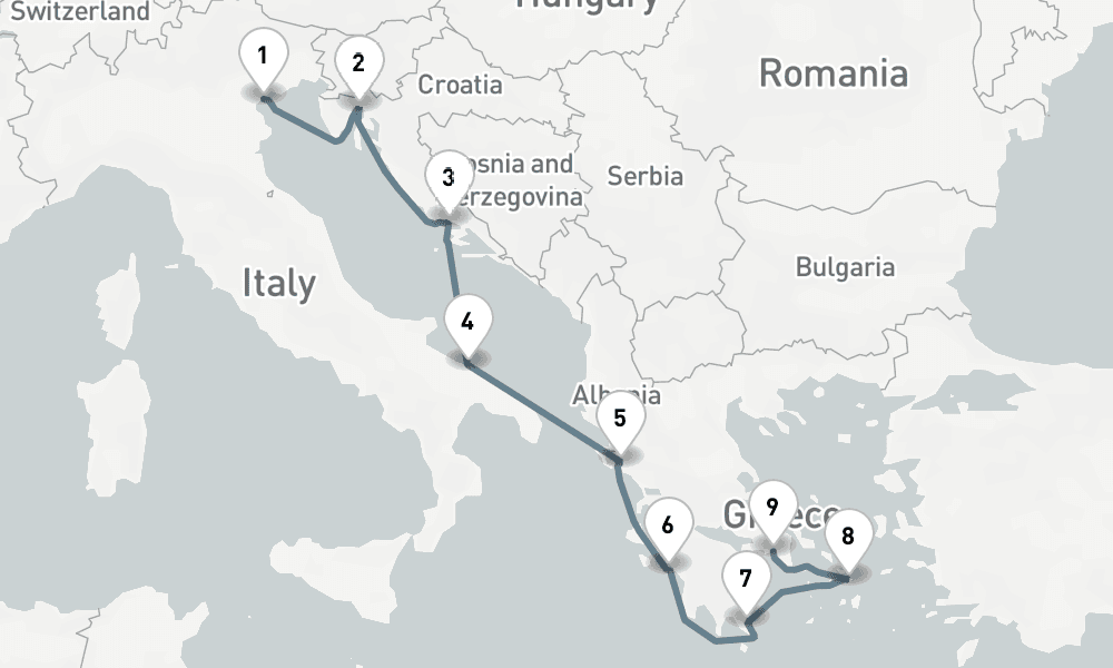 10 days, one-way from Venice to Piraeus-Athens 11日間