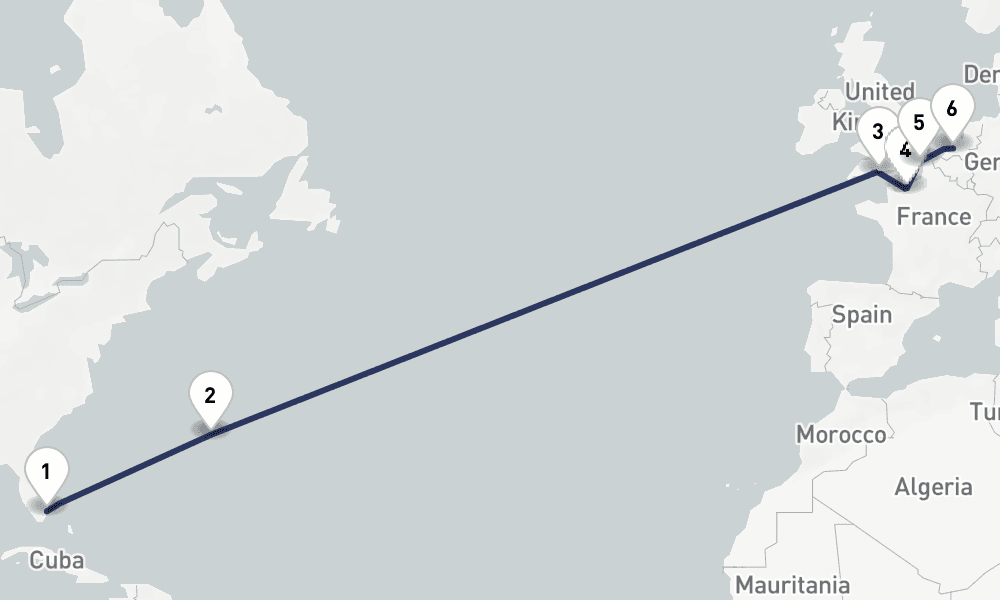 14 days, one-way from Fort Lauderdale to Rotterdam 15日間