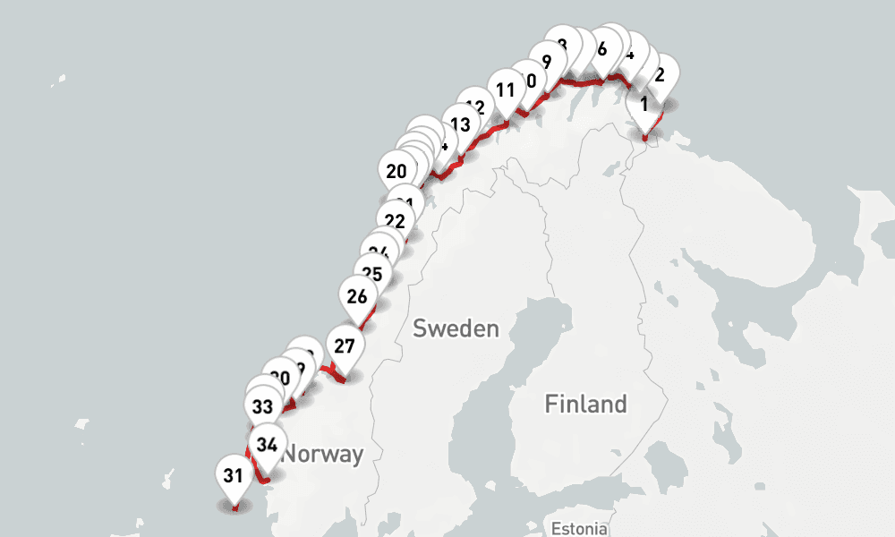 5 nights / 6 days, one-way from Kirkenes to Bergen