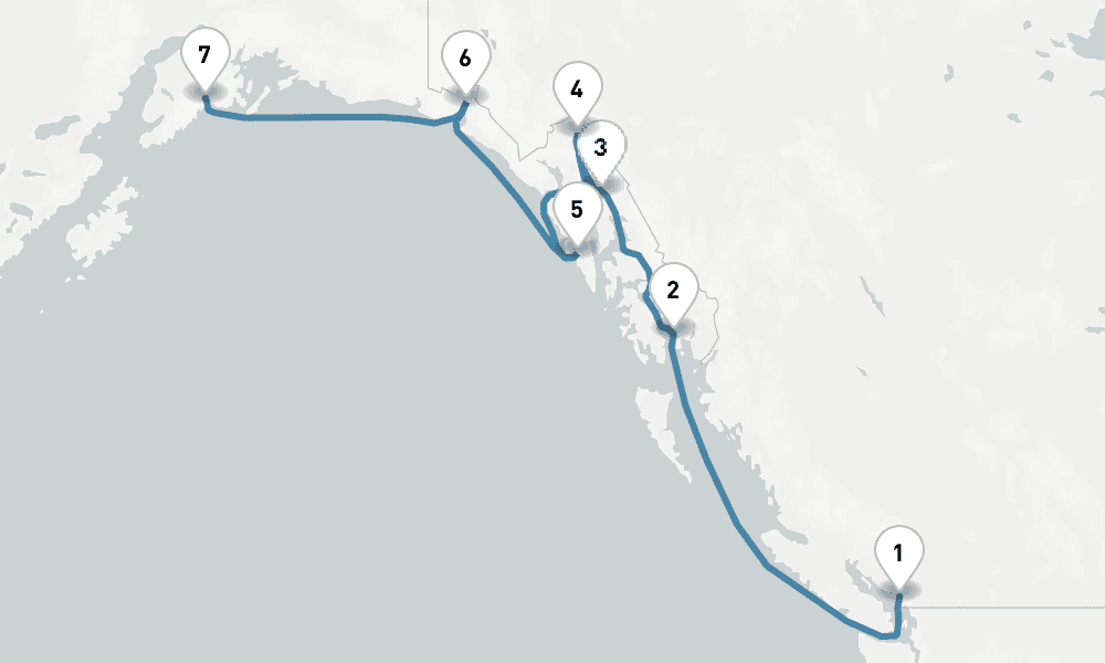 7 days, one-way from Vancouver to Seward 8日間