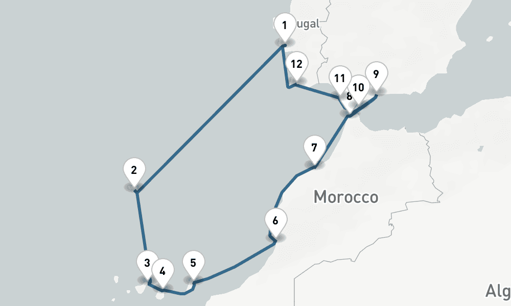 13 days, round-trip Europe Round-trip Lisbon Spain, Morocco, Portugal Gibraltar 14日間