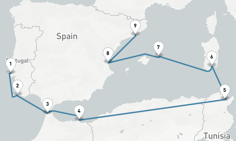 9 days, one-way from Lisbon to Barcelona 10日間