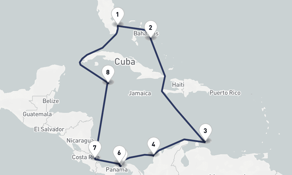 12 days, round-trip Panama Canal Discovery Costa Rica Greater Antilles 13日間