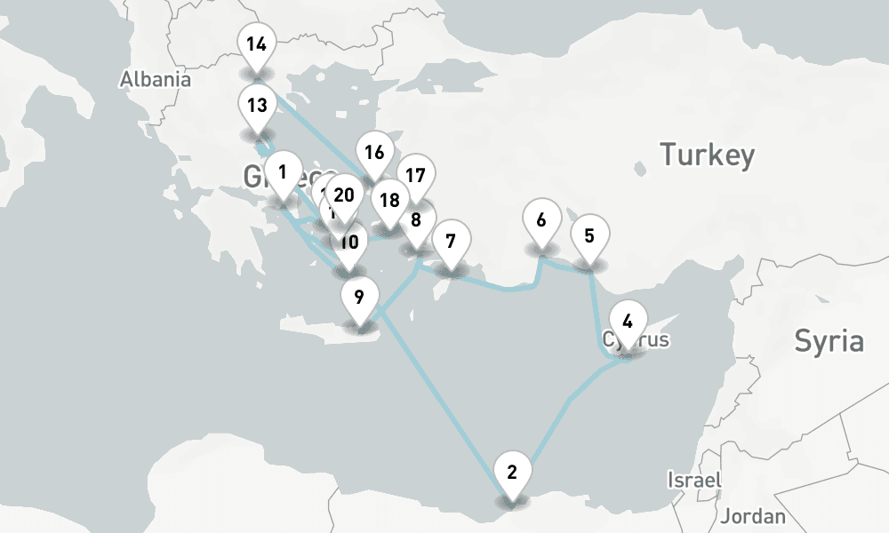 21 nights / 22 days, Piraeus (Athens, Greece) Round trip