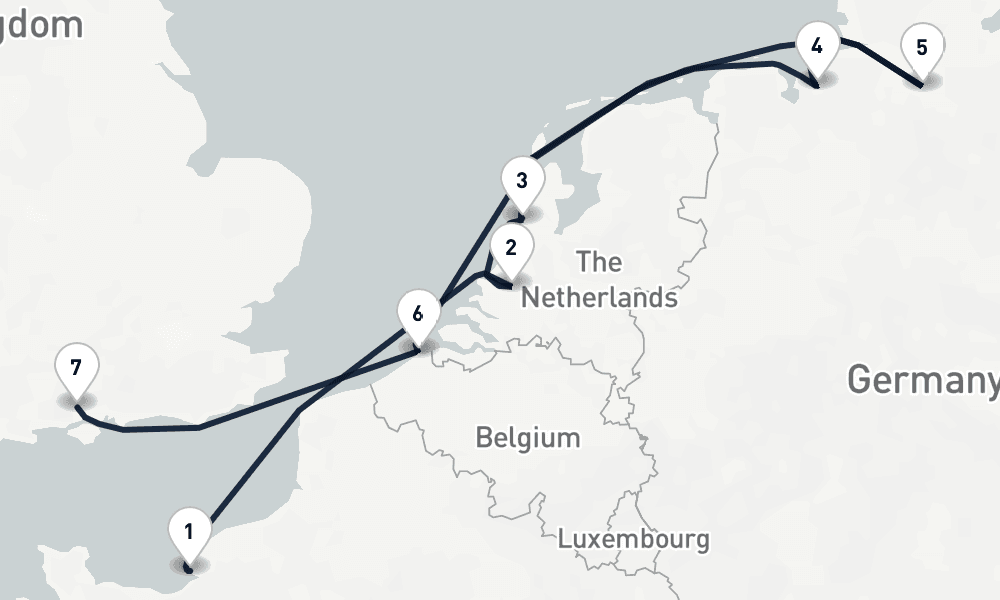 7 days, one-way from Le Havre-Paris to Southampton 8日間