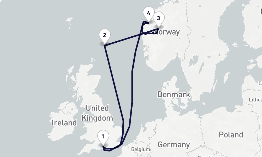 7 days, round-trip Northern Europe 8日間