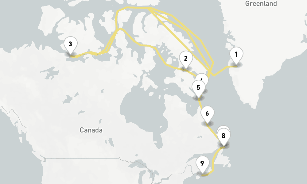14 days, one-way from Kangerlussuaq to Halifax 15日間
