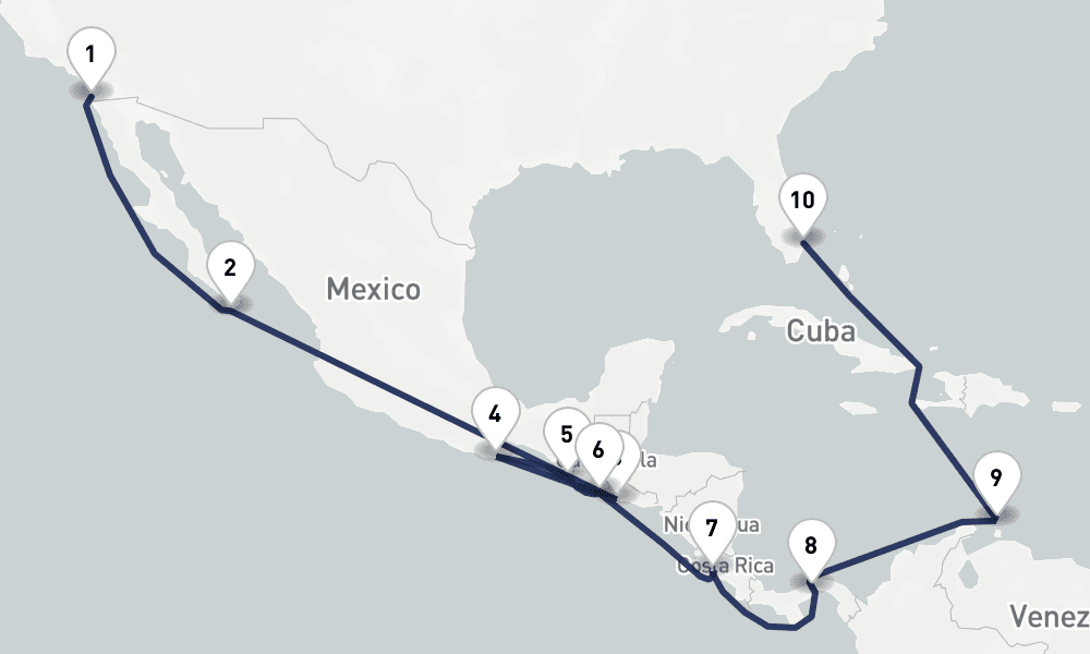 16 days, one-way from San Diego to Fort Lauderdale 17日間
